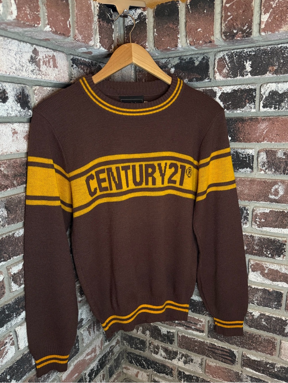 Vintage Century21 Varsity Knitted Crewneck Sweater- Brown & Yellow